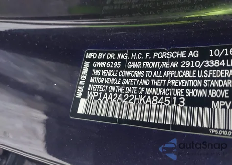 2017 Porsche Cayenne Platinum Edition z USA, uszkodzony, nr VIN WP1AA2A22HKA84513